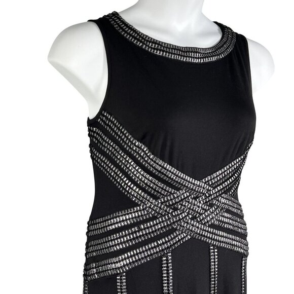 Tadashi Shoji Women M Tall Black Evening Gown Silver Beaded Elegant Jersey Dress - Picture 8 of 16